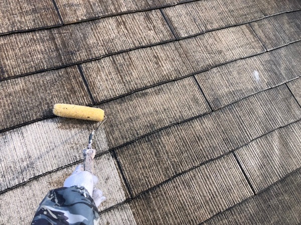 山梨県大月市　屋根塗装　雨樋工事　縁切り　3度塗り